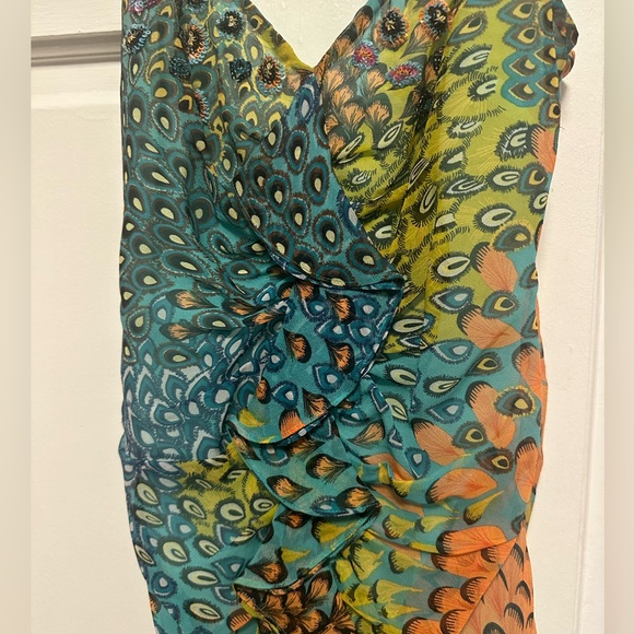 EUC BCBG MAX AZRIA Peacock pattern Hi-Low Dress 2006 Size 8 - Picture 7 of 16